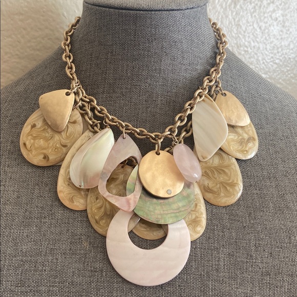 Vintage Chico's 2 Strand Gold Enamel Abalone Necklace - Picture 1 of 11